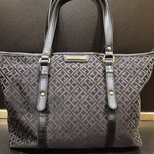 Tommy Hilfiger Black and Gray Patterned Tote